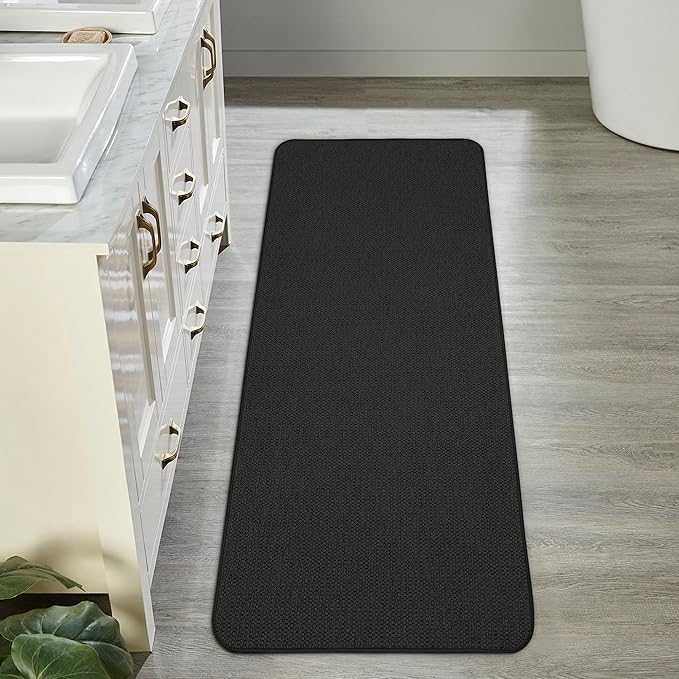 Bath Mat,Ultra Thin Bathroom Runner Rugs,Large Bath Mats for Bathroom,Quick Dry,Non-Slip,Machine Washable,Low Pile,Bath Rug,Shower Outside,Sink,Home Decor Accessories.Black,2'x5'（24x60inch）