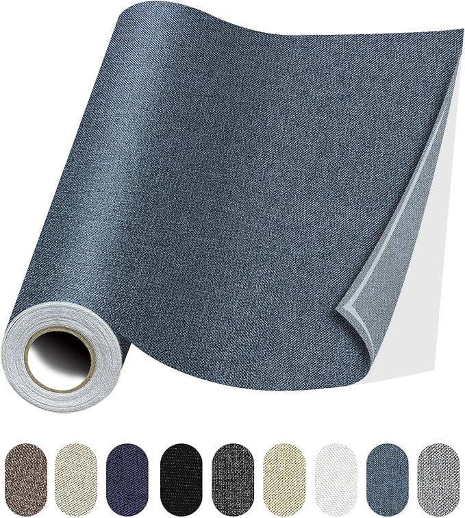 Fabric Repair Patches, Linen Repair Tape Self-Adhesive Fabric Patches Durable, DIY Large Linen Tape for Sofa, Couches, Furniture, Chair, Clothing （3.5X79 Inch, Blue Grey）