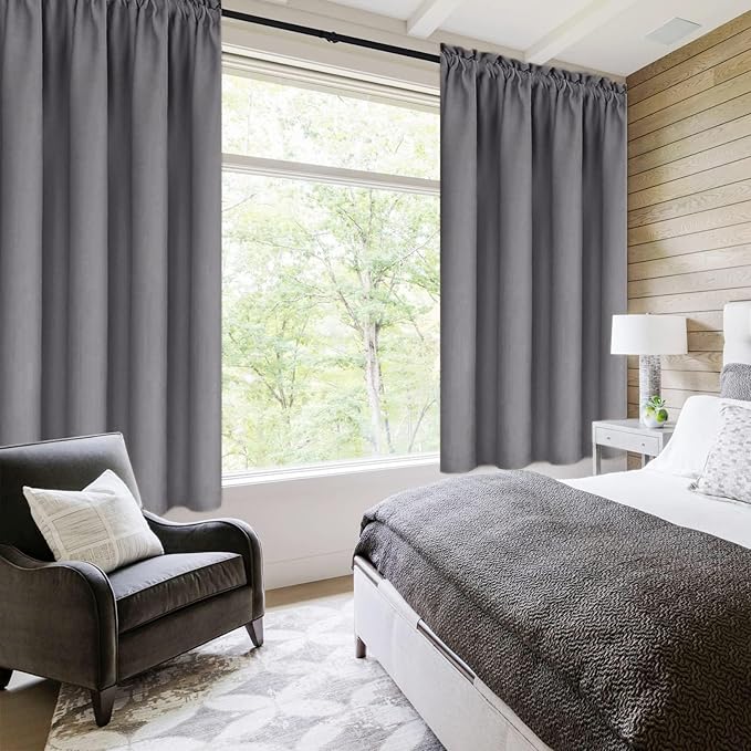DWCN Blackout Curtains for Living Room Thermal Insulated, Energy Saving & Noise Reducing Bedroom Curtains, Grey, W 52x L 36 Inch, Set of 2 Rod Pocket Curtain Panels