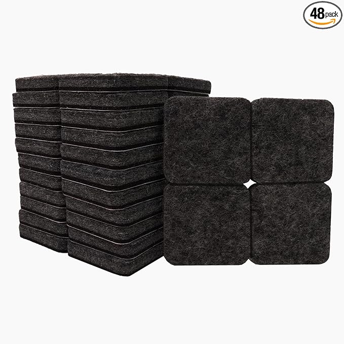 SOFTTOUCH 4717895N Heavy Duty Square Felt Furniture Pads to Protect Hardwood Floors from Scratches, 1", 48 Pack, Black, 48 Piece