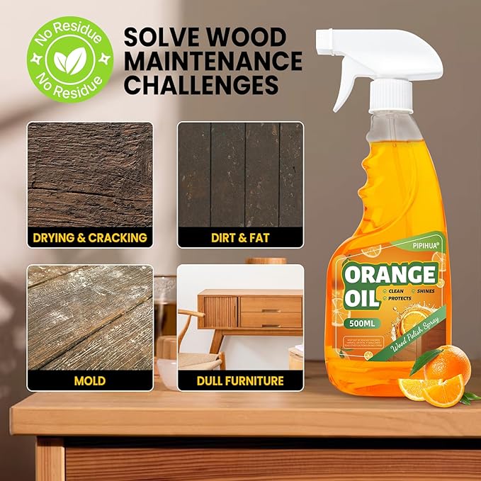 PIPIHUA Wood Oil Polish Spray, Shines & Protects, Wood Cleaner and Furniture Polish for Cabinets Tables Floors 16.9 oz