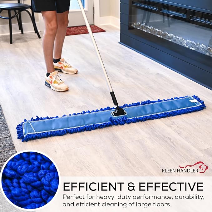 Kleen Handler 48 inch Microfiber Dust Mop | Extra Large Washable Commercial Mop Head Replacement, Pack of 6