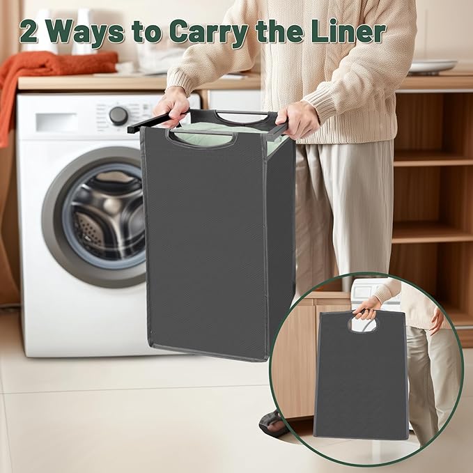 Laundry Sorter with Removable Bag, 16 Gallons Laundry Hamper with Adjustable Feet, Laundry Basket for Laundry Room, Bathroom and Bedroom(Grey and Charcoal Black)