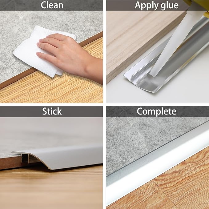 Gaahing Aluminum Floor Transition Threshold Strip, Bridge The Height Gap Between 0.2 to 0.5 inches for Doorway Ramp Tiles Laminate Planks (35.4in x 1.7in, Matte Silver)