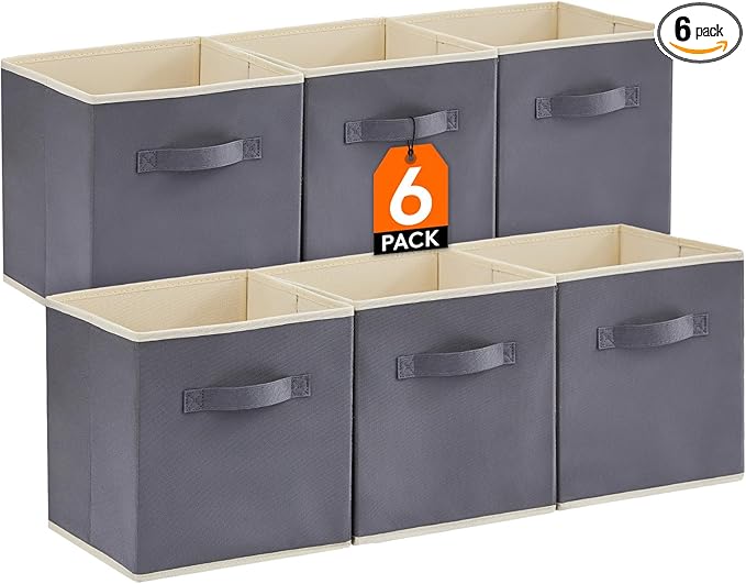 Lifewit Collapsible Fabric Storage Cubes Bins Set 11 Inch, Foldable Cubby Organizers Boxes, 6 Pack Organizing Baskets for Shelf, Closet, Utility Room, Storage Room, 18L Gray