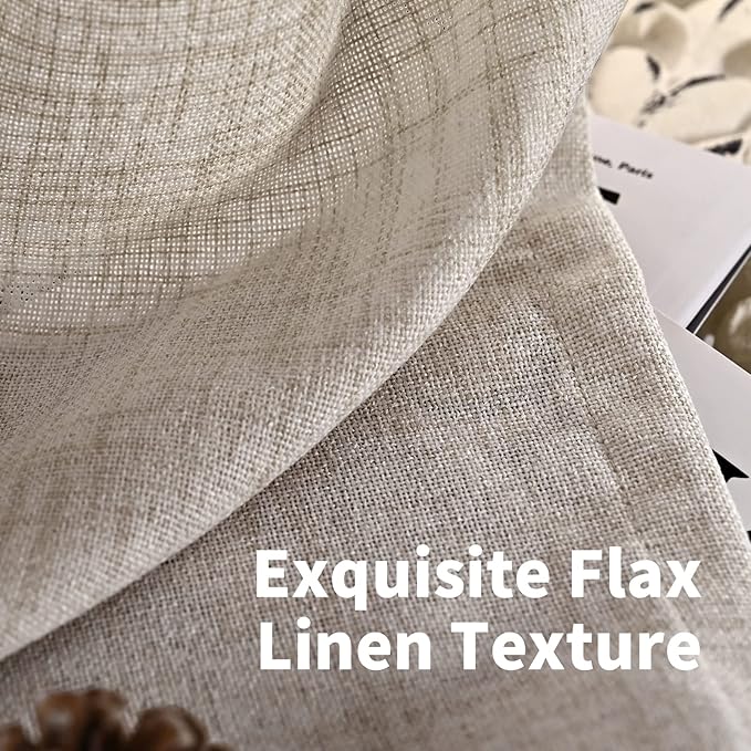 YoungsTex 60 Inch Wide Natural Linen Curtains 84 Inch Length for Living Room Back Tab Rod Pocket Light Filtering Window Drapes for Bedroom Sliding Glass Door, 2 Panels, 60 X 84 Inch