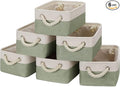Temary Small Storage Baskets Small Fabric Bins for Closet, 6 Pack Decorative Storage Boxes with Rope Handles for Organizing Clothes, Canvas Storage Basket(White&Green,11.8L x 7.9W x 5.3H inches)