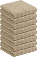 Homaxy 100% Cotton Terry Kitchen Towels(Tan, 13 x 28 inches), Checkered Designed, Soft and Super Absorbent Dish Towels, 8 Pack