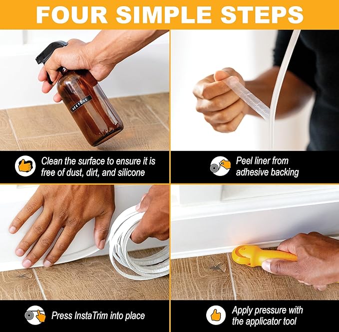 InstaTrim The Original Flexible Trim - 10ft Black 1/2" Wide Caulk Tape - Adhesive Trim with Many Uses Including Caulking for Bathtubs, Sinks, Counters, Tile, Floors - Made in USA