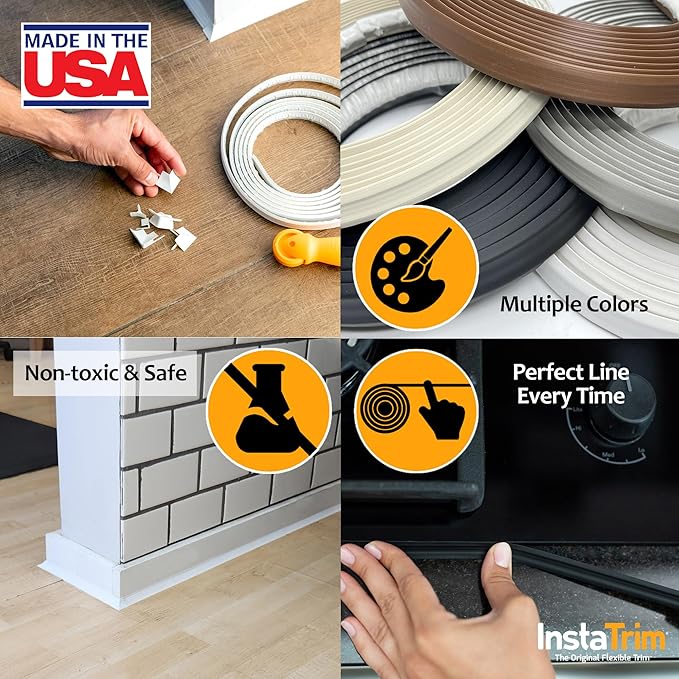 InstaTrim Black New & Improved Caulk Trim, 1/2" by 10', 2-Pack, Flexible, Waterproof for Bathroom, Floors, and Walls | Easy Installation | No Mess, Stain Resistant | Mold Resistant Finish
