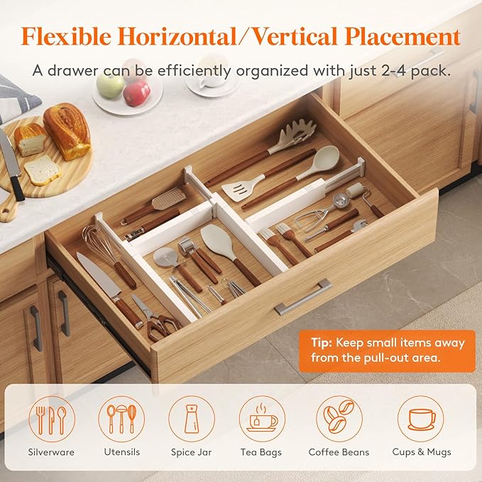 Lifewit 10 Pack Kitchen Drawer Dividers 2.36" High, 16"-22" Adjustable Drawer Organizer for Utensils/Clothes/Makeup, Plastic Expandable Separators in Dresser/Bedroom/Bathroom/Office Storage