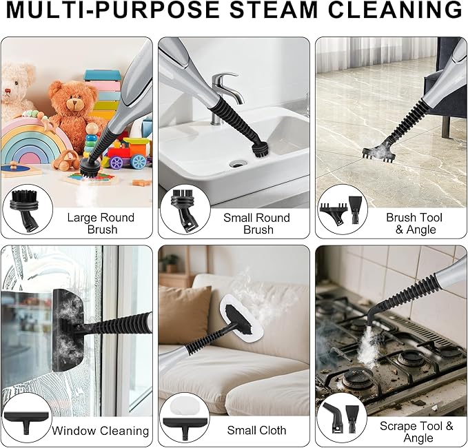 Steam Mop, 11-in-1 Powerful Handheld Steam Cleaner with 11.8 OZ Removable Tank, Detachable Steam Mops for Floor Cleaning with 23FT Power Cord, MultiPurpose Steamer for Hardwood Tile Carpets Furniture
