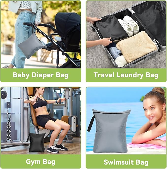 OTraki 2PCS Wet Bags 16x20 inch Medium Wet Dry Bag for Swimsuit and Towels Waterproof Beach Swimming Bag, Wet Dirty Clothes Gym Bags with Handle for Workout Yoga (Black & Grey)