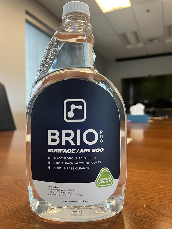 BRIOTECH Extra Strength HOCl Cleaner, 500 PPM Hypochlorous Acid Concentrate, ULV Foggers & Humidifiers, Professional Deodorizer for Dental, Offices, Schools, Homes, Peroxide Free, 32 fl oz (12 Pack)