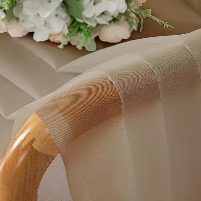 Chyhomenyc Taupe Sheer Curtains 54 Inch Long 2 Panels, Light Filtering Rod Pocket Voile Short Curtains Drapes for Living Room Bedroom Small Windows, 42Wx45L Inches