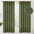 YoungsTex Olive Green Linen Curtains 63 Inch Length for Living Room, Rod Pocket Back Tab Light Filtering Drapes Semi Sheer Window Treatments for Bedroom Farmhouse, 2 Panels, 42 X 63 Inch