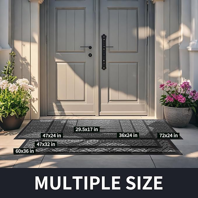 Yimobra Large Door Mat Outside Entrance 36x24, Waterproof Heavy Duty Outdoor Mats for Front Door, Non Slip Rubber Entry Mat for Garage Patio, Easy Clean, Black Grey