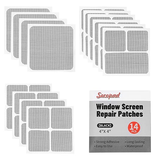 14 Sheets Window Screen Patches Repair Kit, Black 3 Sizes Window Screen Repair Kit for Mesh Screen Door, Strong Adhesive Fiberglass Quick Screen Repair Tape