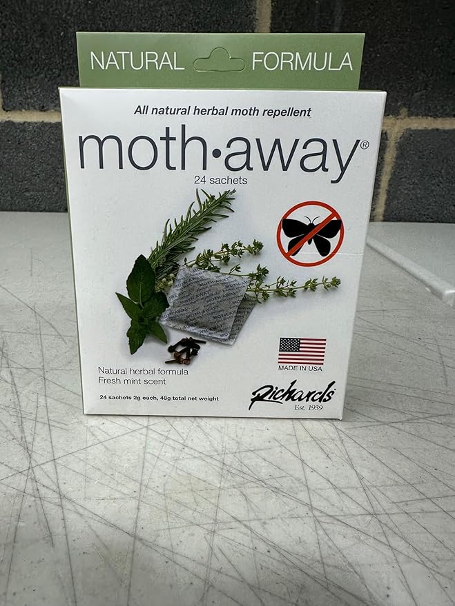Richards Homewares Moth Away Sachets – 24-Pack Natural Herbal Moth Repellent, Non-Toxic & Chemical-Free, Fresh Scent for Drawers, Closets & Storage Bins – Made in USA