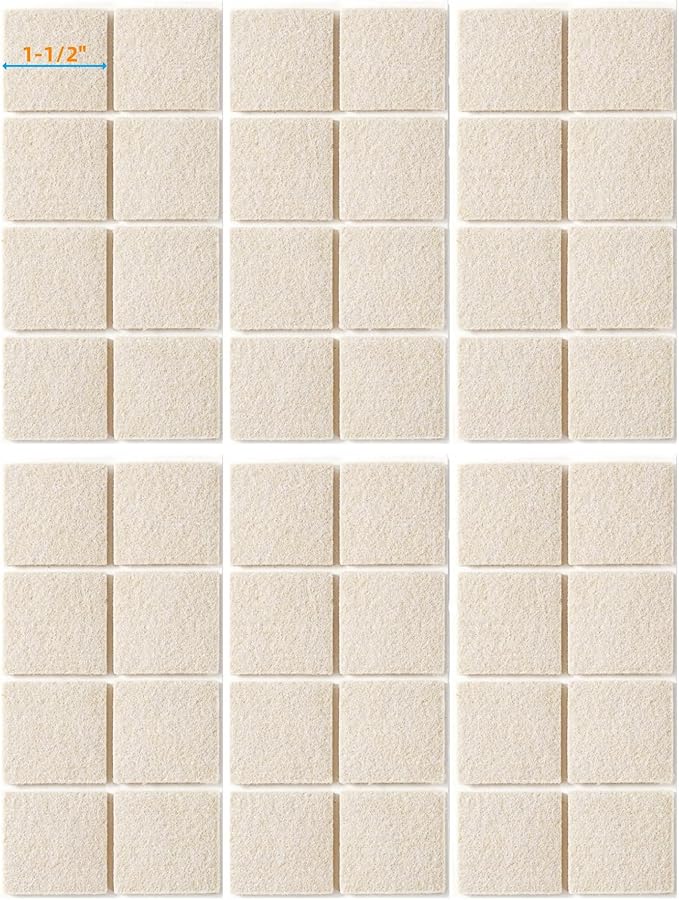 FURNIGEAR Felt Furniture Pads for Hardwood Floors - Self Adhesive Chair Felt Pads, Floor Protector for Furniture Feet, Furniture Sliders Moving Smoothly - Anti Scratch 48 Pcs 1-1/2" Square