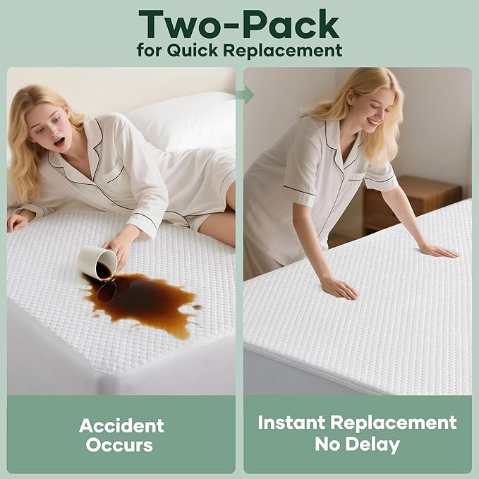 OhGeni 100% Waterproof Mattress Protector, Mini Crib-2 Pack Size Mattress Pad, Fits 6"-20" Mattresses with Deep Pocket, Cooling, Breathable Fitted Sheets, Soft Bed Cover, Noiseless, Machine Washable