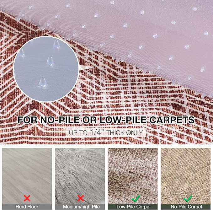 Chair Mat for Carpet, 45" x 53" Easy Glide Desk Chair Mat for Carpeted Floors, Beveled Edge Vinyl Mat with Grips, Heavy Duty Carpet Protector for Home Office, Clear(with Lip)