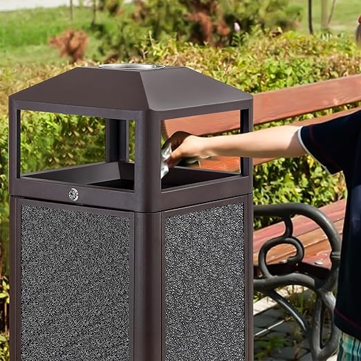 Square Waste Container with Dome Lid | Commercial Outdoor Garbage and Trash Container,Coffee 15 Gallon