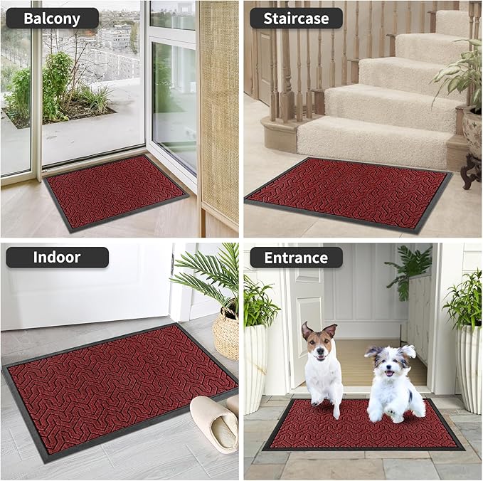 Yimobra Extra Large Door Mat Outside Entrance 60x32, Waterproof Heavy Duty Outdoor Mats for Front Door, Non Slip Rubber Entry Mat for Garage Patio, Easy Clean, Black Red