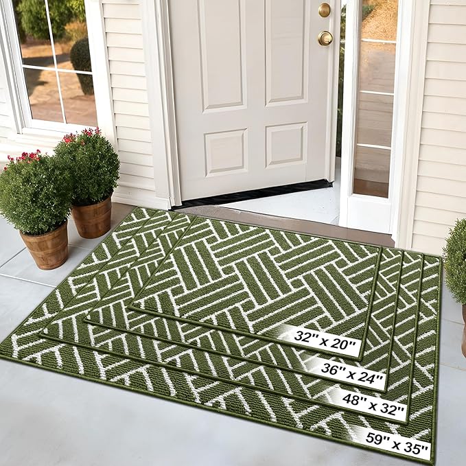 OLANLY Indoor Door Mat, 32x20 Inch, Dirt Resistant and Absorbent, Non-Slip Rubber Backing Floor Mats, Easy Clean Low-Profile Doormat for Entryway, Front Door, and Inside Entrance, Green