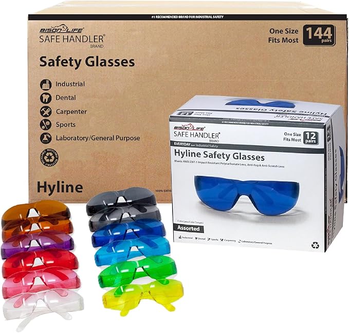 SAFE HANDLER Hyline Anti-Fog Color Safety Glasses Variety, Impact Resistant, Polycarbonate, Anti-Scratch