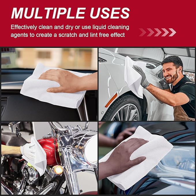 200 Pcs Microfiber Cleaning Cloth 16x16 Inch Microfiber Towels for Car Ultra Absorbent Cleaning Rags Reusable Lint Free Streak Free Detailing Towel for Car Washing Drying Dusting (White)