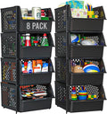TidyFriend Plastic Stackable Storage Bins for Pantry - 8 Pack Stackable Bins For Organizing Food, Kitchen, and Bathroom Essentials (Black)