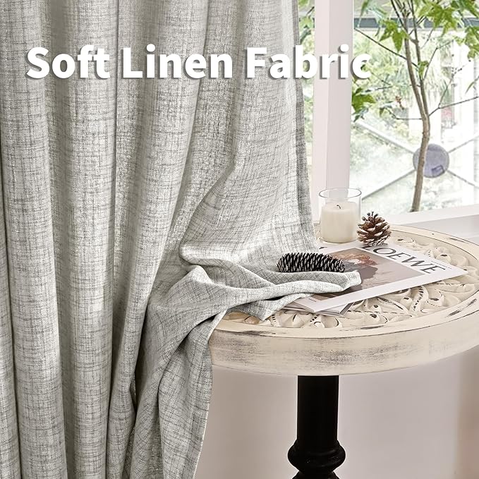 YoungsTex Dark Grey Linen Semi Sheer Curtains 36 Inch Length for Cafe Winow, Short Drapes Light Filtering with Rod Pocket Back Tab for Bathroom, 2 Panels, 42 X 36 Inch