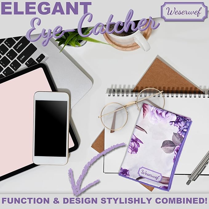 WESERWEF Design Microfiber Glasses Cleaning Cloth – Premium Cleaning Cloth for Eyeglasses, Screens, Tablets, Cameras & Lenses, 12" x 12", Ultra-Soft & Scratch-Free (Rose and Lilac)