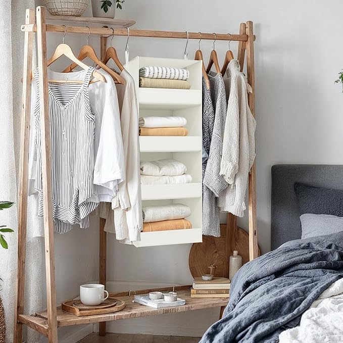 GRANNY SAYS 4-Shelf Hanging Organizer, Closet Hanging Shelves, Closet Hanging Storage Organizers, Organization for Bedroom, Living Room, Baby Nursery, Camper Accessories, Beige, 1-Pack
