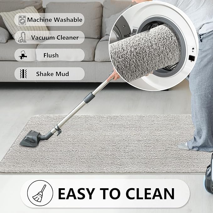 REFETONE Indoor Doormat, Front Door Mat 36"x59" Absorbent Rubber Backing Non Slip Back Door Mats, Washable Low-Profile Inside Floor Mat Door Rugs for Entryway, Resist Dirt Mud Mat for Dogs, Grey