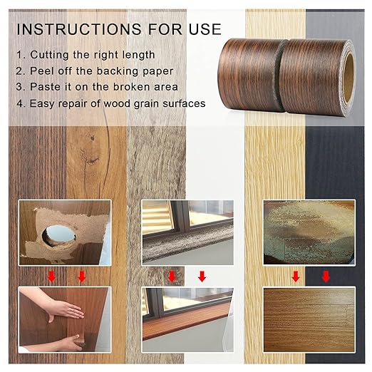 BOMEI PACK Wood Grain Repair Tape,Self Adhesive Repair Patch for Furniture, Floors, Cabinets, Windows, Doors, RV, Home Decor and DIY Projects (1, Walnut)