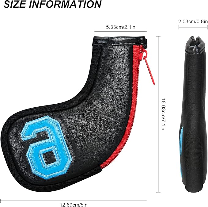 wosofe Golf Head Covers for Iron Headcover with Zipper Black Leather 10pcs Set Colorful Number Embroideried PU Leather Waterproof Fit All Brands