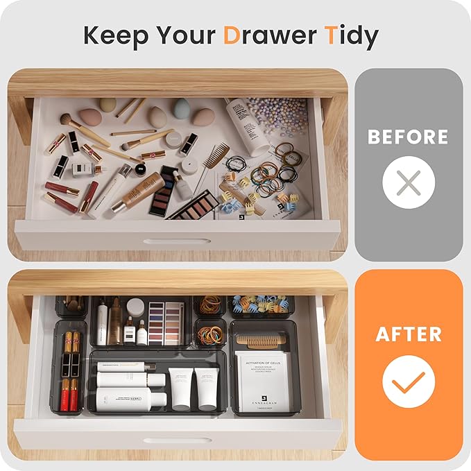 【Military Grade】 Drawer Organizer, 【𝟱𝗦𝗶𝘇𝗲】 Clear Makeup organizer, 【Holds 177 Items】 Bathroom Organizers and Storage, Plastic Desk Organizer Divider, Organizer Bins for Office Vanity A-LUGEI