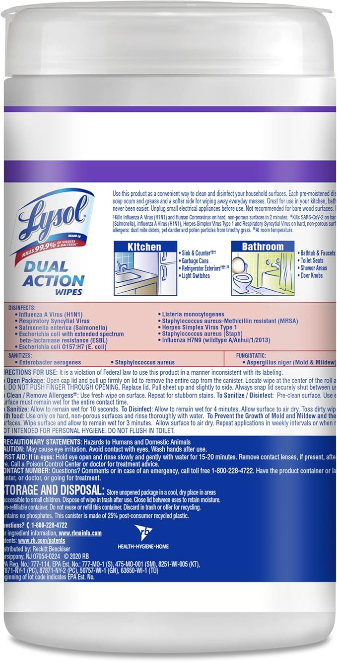 Lysol Dual Action Disinfectant Wipes, Multi-Surface Antibacterial Scrubbing Wipes, Dorm Room Essentials, Citrus Scent, 75ct (Pack of 4), Packaging May Vary