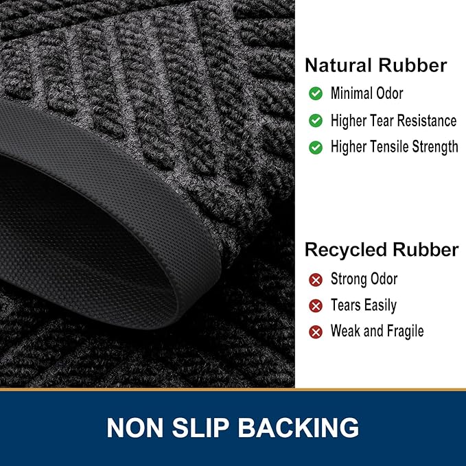 Smiry Front Door Mat Outside Entrance, Heavy Duty Outdoor Indoor Natural Rubber Doormat, Non Slip, Trap Dirt and Moisture, Easy Clean, Low Profile Patio Porch Entryway Mat, 35x23, Silver Grey