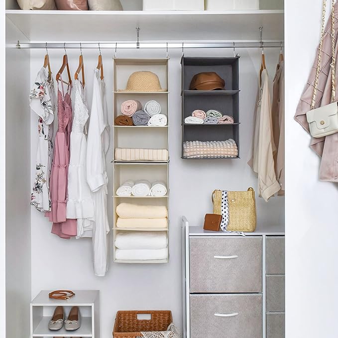 GRANNY SAYS 6-Shelf Hanging Closet Shelves, Separable to 2 Pack 3-Shelf Closet Shelves Organizer, Hanging Organizers and Storage for Living Room, Beige