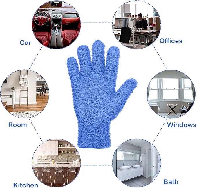 Patelai Microfiber Gloves for Plants Dusting Cleaning Glove Mittens, Navy Blue, 4 Count