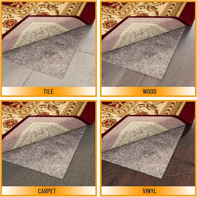 Ottomanson 3' x 3' Non-Slip Rug Pad Gripper 1/4 Inch Thick Dual Surface Felt + Rubber Gripper - Safe for All Floors, Brown