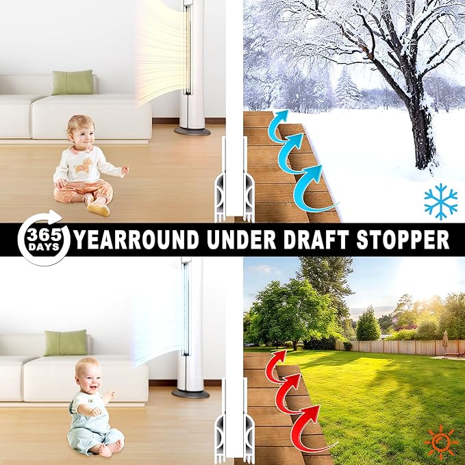 Door Draft Stopper,Door Sweep for Bottom of Door,Weather Stripping Door Seal Draft Guard Blocker Noise Cold Air Insulation Soundproofing for Exterior Interior Home Improvement(White, 78")