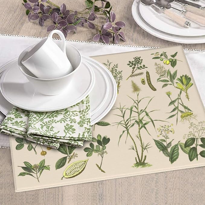 Vintage Plants Herbs Floral Color Microfiber Dish Drying Mat For Kitchen Countertop Absorbent Reversible Drainer Rack Pad 18 X 16 Inch