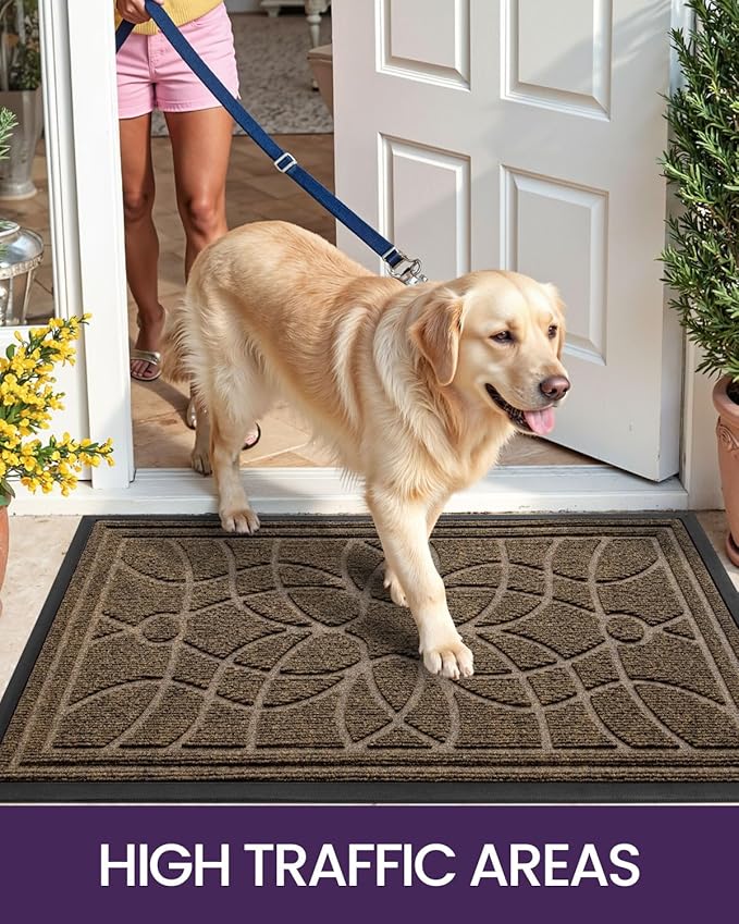 DEXI Front Door Mat Outside Entrance, Heavy Duty Non Slip Low Profile Doormat for Entryway, Trap Dirt and Moisture Welcome Mats, Easy Clean, Patio, Garage, 3x2, Brown