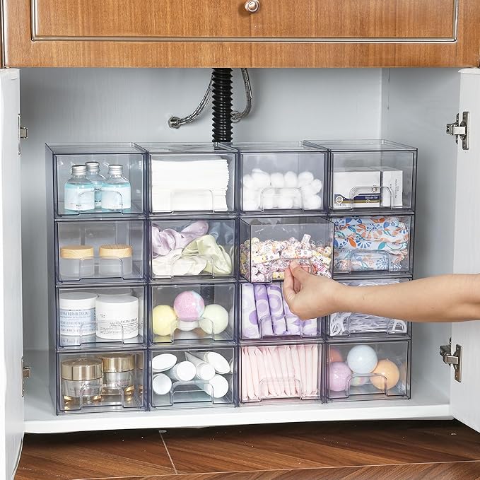 Vtopmart 10 Pack Clear Small Stackable Storage Drawers,Acrylic Bathroom Makeup Organizer,Plastic Storage Bins For Vanity, Undersink, Kitchen Cabinets, Pantry, Home Organization