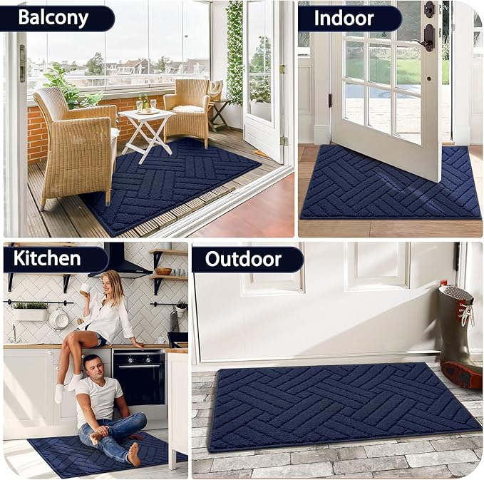Door Mat Indoor Doormat, Entryway Rug Door Mats Non-Slip Rubber Backing,Heavy Duty Low-Profile Entrance Rugs, Absorbent Resist Dirt Doormats Floor Door mat for Entryway,Blue 32"x48"