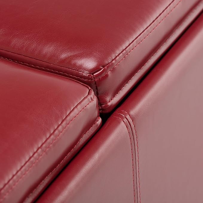 SIMPLIHOME Avalon 42 inch Wide Contemporary Rectangle Storage Ottoman in Red Vegan Faux Leather, Assembled, for the Living Room, Entryway and Family Room